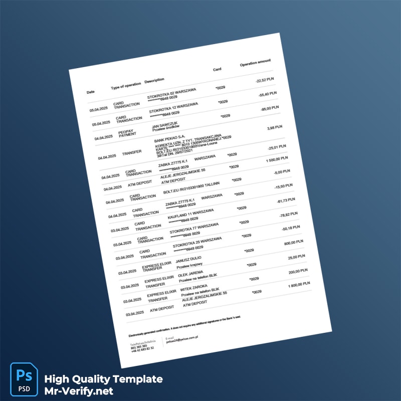 Poland Pekao S A Bank Statement Template in Word and PDF formats page 2 Poland Pekao S A Bank Statement Template in Word and PDF formats page 2