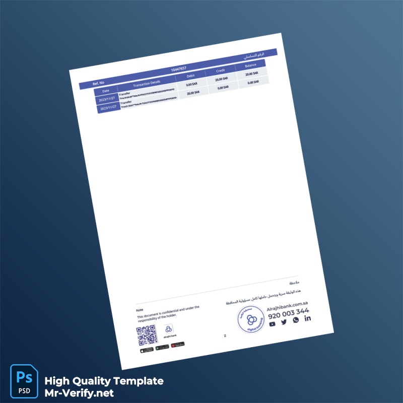 Saudi Arabia Al Rajhi Bank Account Statement Template in Word and PDF formats page 2 Saudi Arabia Al Rajhi Bank Account Statement Template in Word and PDF formats page 2