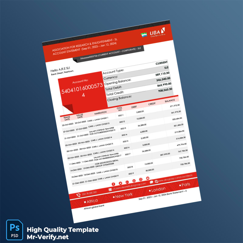 Sierra Leone UBA Bank Statement Template in Word and PDF formats page 2 Sierra Leone UBA Bank Statement Template in Word and PDF formats page 2