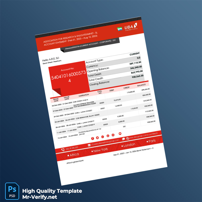Sierra Leone UBA Bank Statement Template in Word and PDF formats page 3 Sierra Leone UBA Bank Statement Template in Word and PDF formats page 3