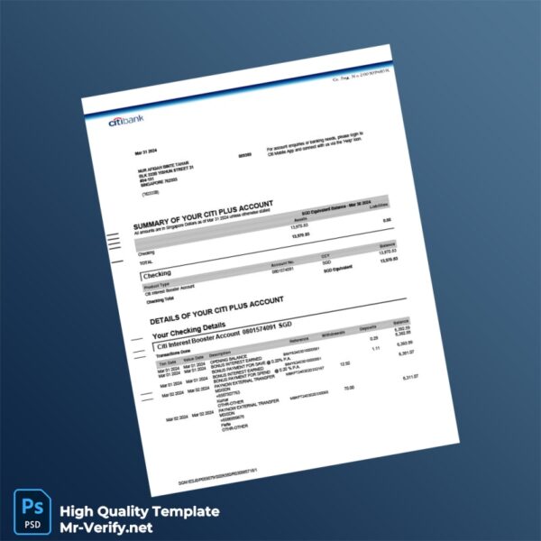 Singapore Citi Bank Statement Template in Word and PDF formats Singapore Citi Bank Statement Template in Word and PDF formats
