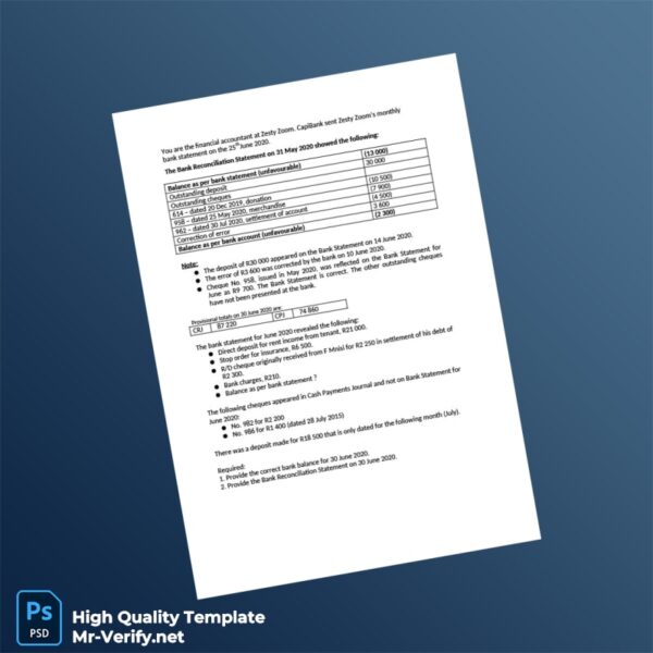 South Africa Bank Recon Example and Solution Template in Word and PDF formats