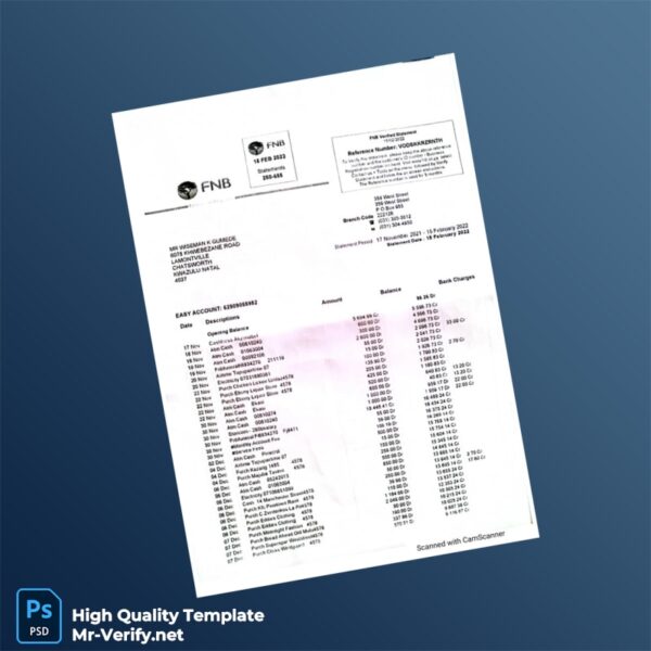 South Africa FNB Bank Statement Template in Word and PDF formats
