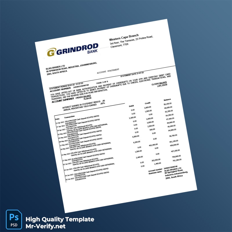 South Africa Grindrod Bank Statement Template in Word and PDF formats page 3 South Africa Grindrod Bank Statement Template in Word and PDF formats page 3