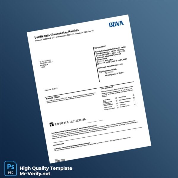 Spain BBVA Bank Statement Template in Word and PDF formats