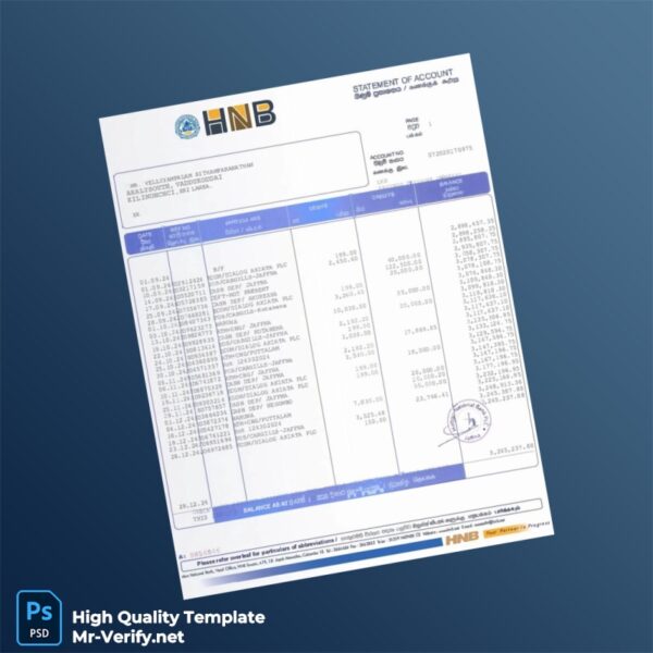 Sri Lanka HNB Bank Statement Template in Word and PDF formats