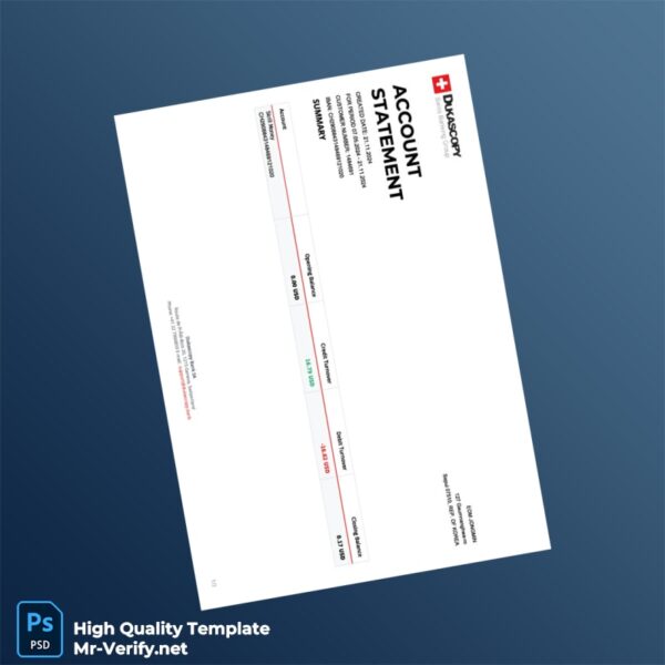 Switzerland Dukascopy Bank Statement Template in Word and PDF formats
