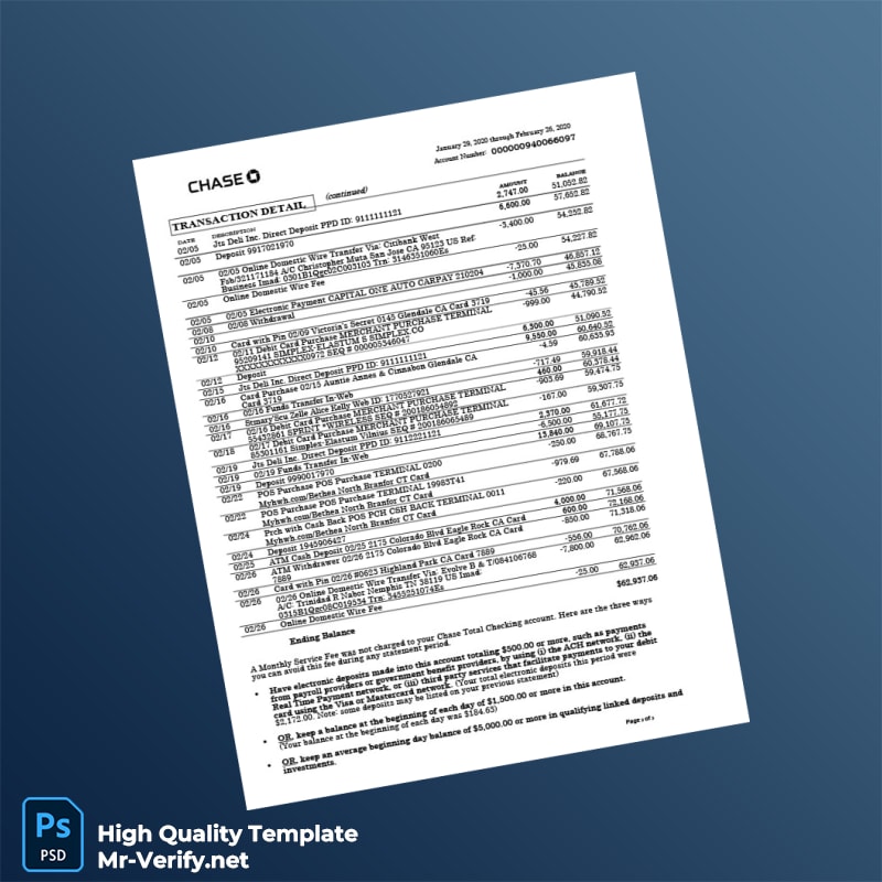Trinidad Chase Bank Statement Template in Word and PDF formats page 2 Trinidad Chase Bank Statement Template in Word and PDF formats page 2
