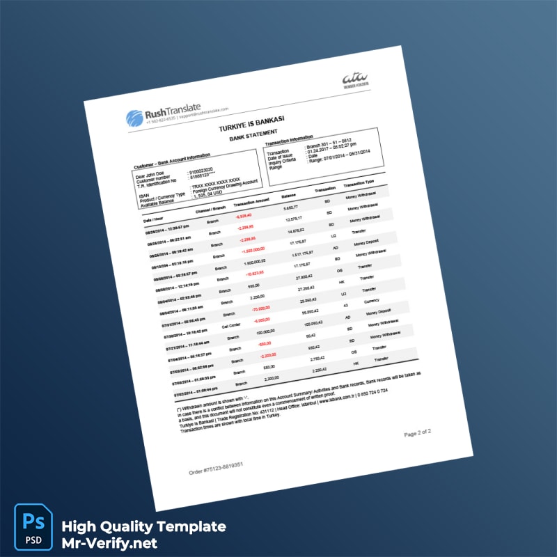 Turkey RushTranslate Bank Statement Template in Word and PDF formats page 2 Turkey RushTranslate Bank Statement Template in Word and PDF formats page 2