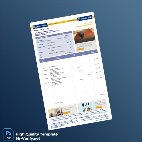 UAE Emirates NBD Bank Statement Template in Word and PDF formats UAE Emirates NBD Bank Statement Template in Word and PDF formats