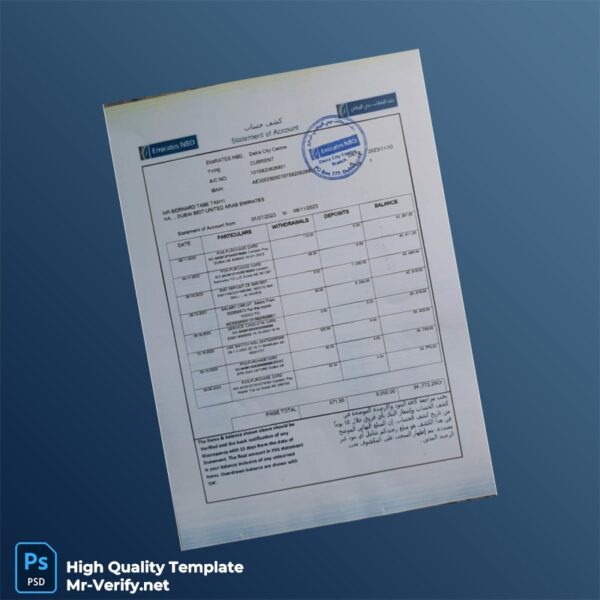 UAE Emirates NBD Statement of Account Template in Word and PDF formats