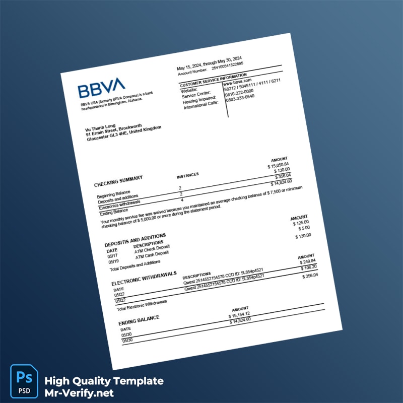 UK BBVA Bank Statement Template in Word and PDF formats UK BBVA Bank Statement Template in Word and PDF formats