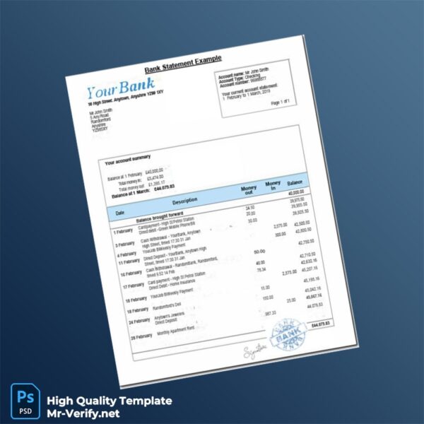 UK Bank Statement Template in Word and PDF formats UK Bank Statement Template in Word and PDF formats