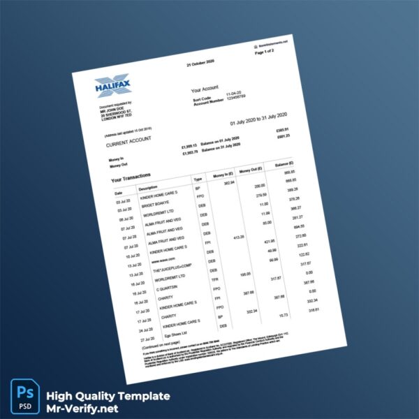 UK Halifax Bank Statement Template in Word and PDF formats UK Halifax Bank Statement Template in Word and PDF formats
