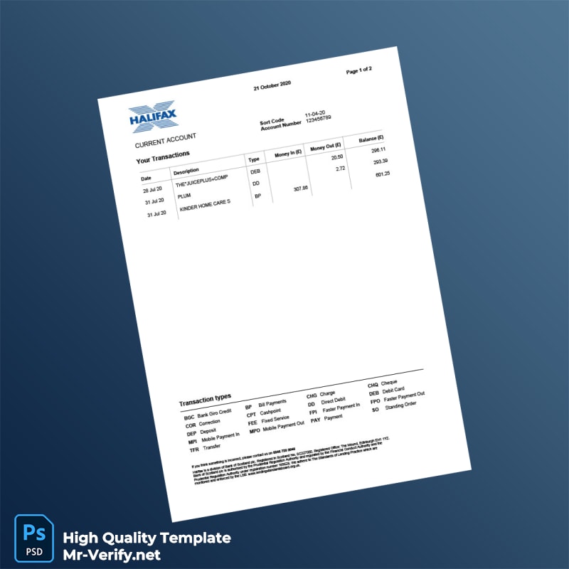 UK Halifax Bank Statement Template in Word and PDF formats page 2 UK Halifax Bank Statement Template in Word and PDF formats page 2