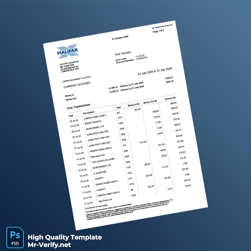 UK Halifax Bank Statement Template in Word and PDF formats UK Halifax Bank Statement Template in Word and PDF formats