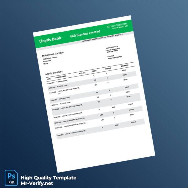 UK Lloyds Bank Bank Statement Template in Word and PDF formats UK Lloyds Bank Bank Statement Template in Word and PDF formats