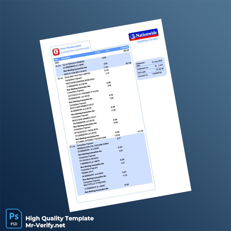 UK Nationwide Bank Statement Template in Word and PDF formats page 2 UK Nationwide Bank Statement Template in Word and PDF formats page 2
