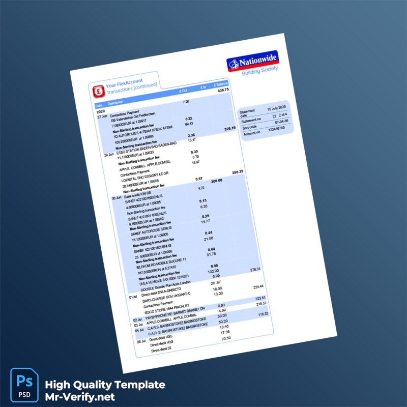 UK Nationwide Bank Statement Template in Word and PDF formats page 3 UK Nationwide Bank Statement Template in Word and PDF formats page 3