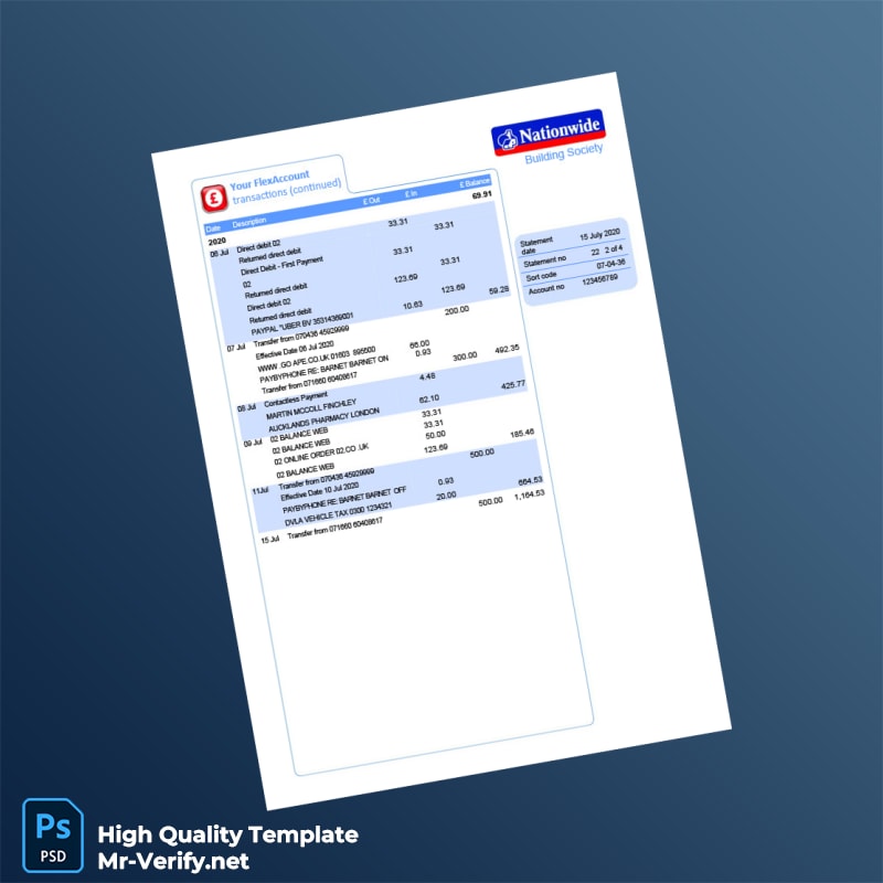 UK Nationwide Bank Statement Template in Word and PDF formats page 4 UK Nationwide Bank Statement Template in Word and PDF formats page 4