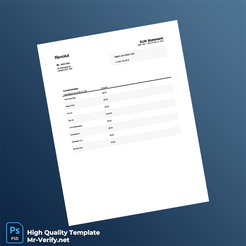 UK Revolut Bank Statement Template in Word and PDF formats UK Revolut Bank Statement Template in Word and PDF formats