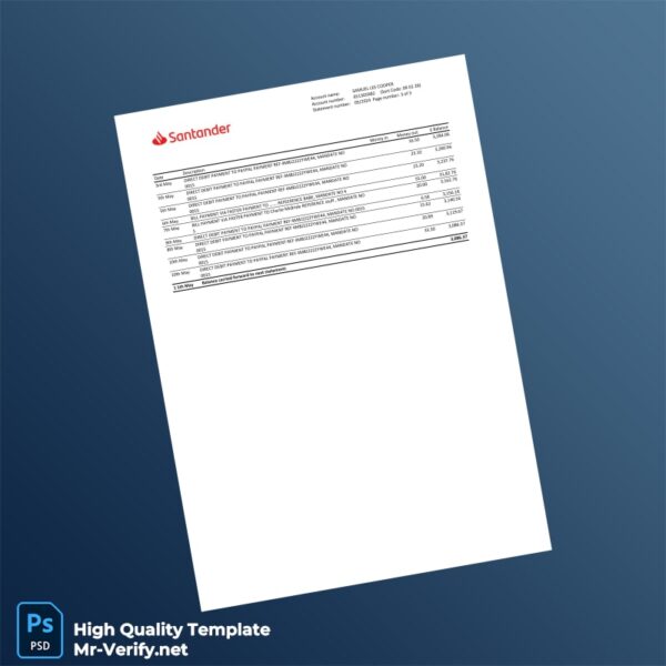 UK Santander Bank Statement Template in Word and PDF formats UK Santander Bank Statement Template in Word and PDF formats