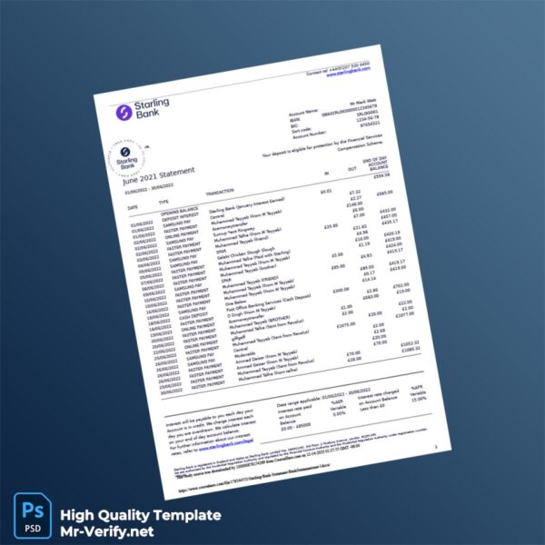 UK Starling Bank Statement Template in Word and PDF formats UK Starling Bank Statement Template in Word and PDF formats