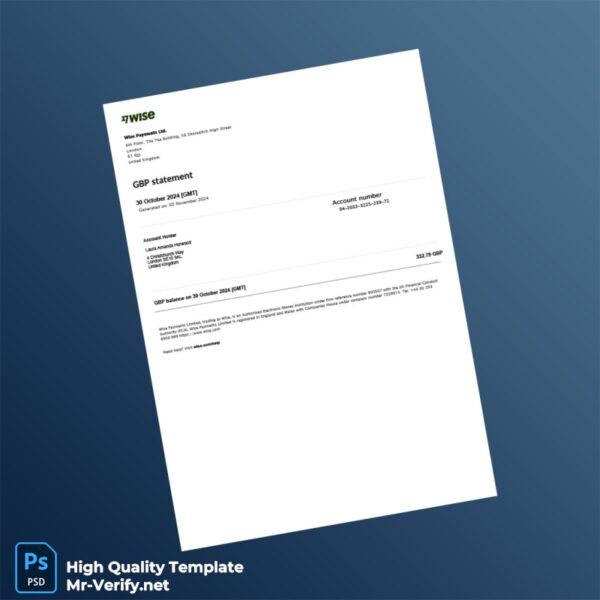 UK Wise Bank Statement Template in Word and PDF formats
