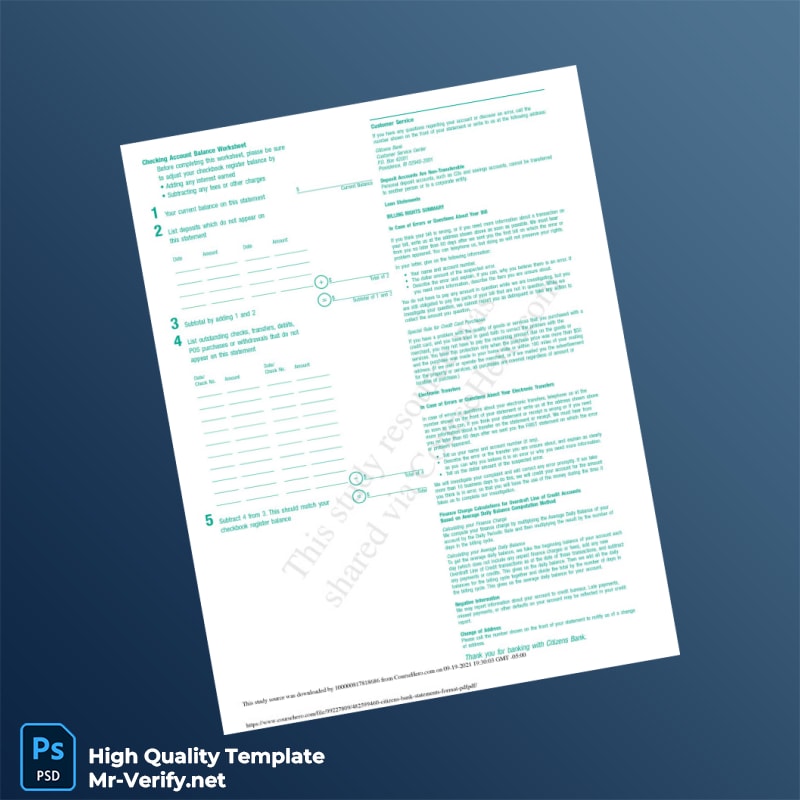 US Citizens Bank Statement Template in Word and PDF formats page 3 US Citizens Bank Statement Template in Word and PDF formats page 3