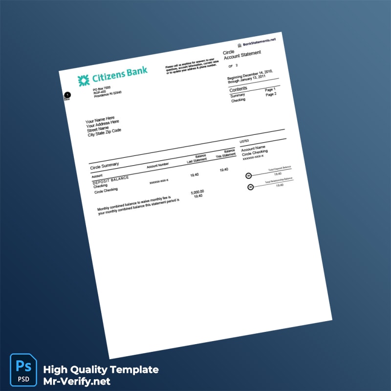 US Citizens Bank Statement Template in Word and PDF formats US Citizens Bank Statement Template in Word and PDF formats