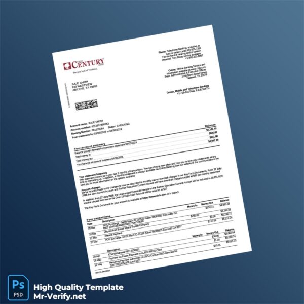 US FIRST Century Bank Statement Template in Word and PDF formats US FIRST Century Bank Statement Template in Word and PDF formats