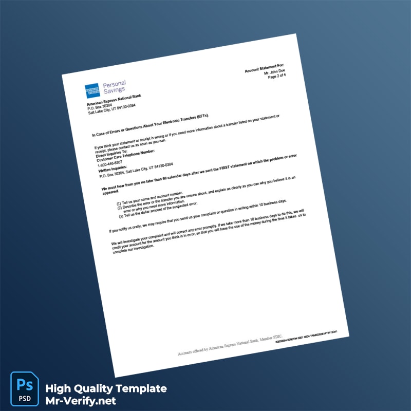 USA American Express Bank Statement Template in Word and PDF formats page 2 USA American Express Bank Statement Template in Word and PDF formats page 2