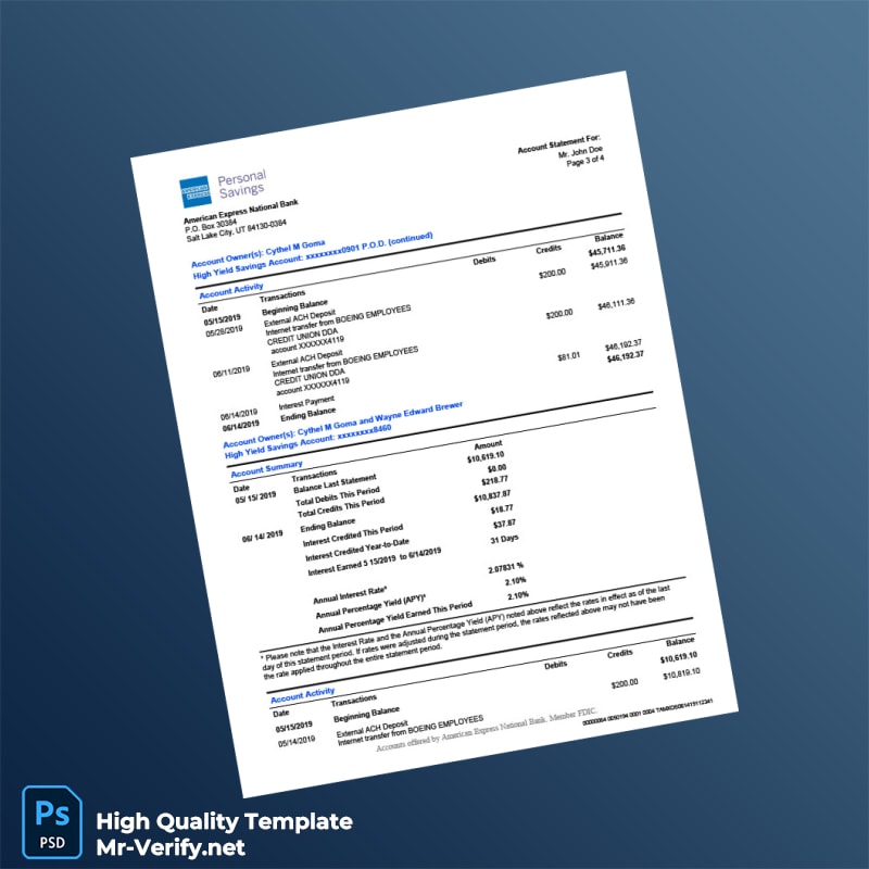 USA American Express Bank Statement Template in Word and PDF formats page 3 USA American Express Bank Statement Template in Word and PDF formats page 3