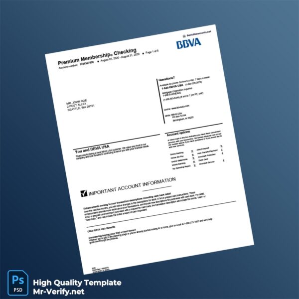 USA BBVA Bank Statement Template in Word and PDF formats