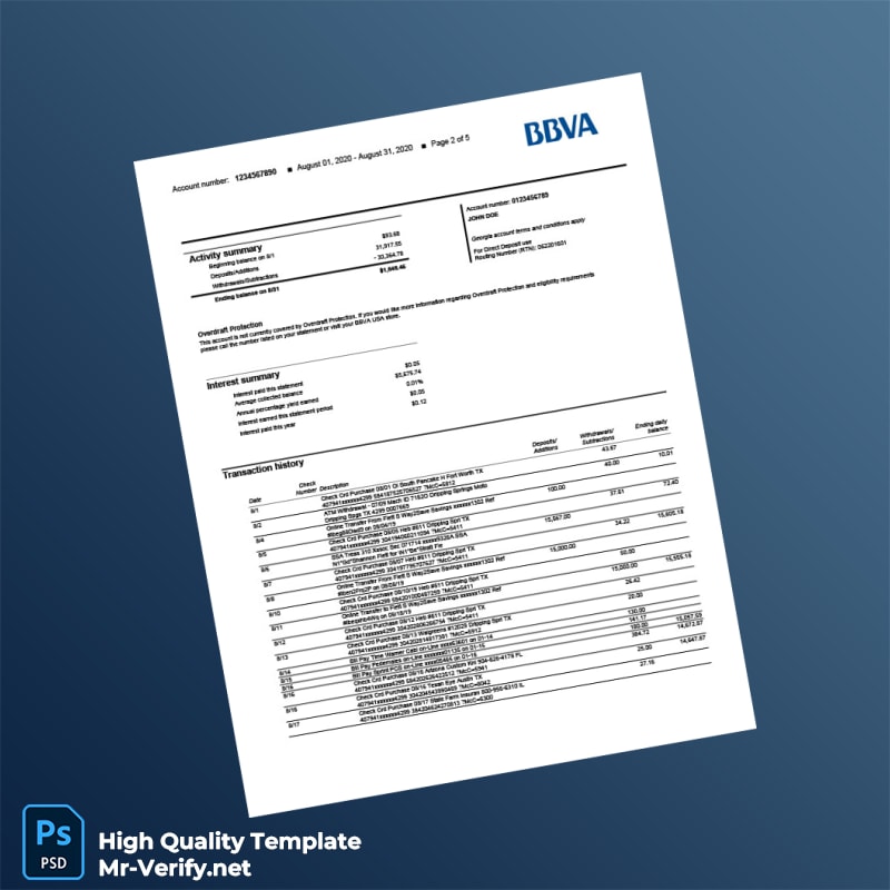 USA BBVA Bank Statement Template in Word and PDF formats page 2 USA BBVA Bank Statement Template in Word and PDF formats page 2