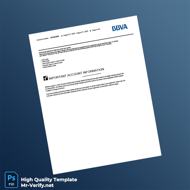 USA BBVA Bank Statement Template in Word and PDF formats page 4 USA BBVA Bank Statement Template in Word and PDF formats page 4