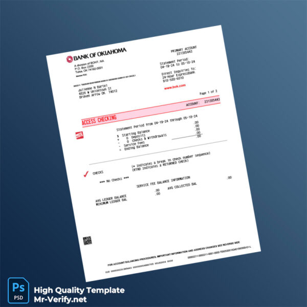 USA BOKF NA Bank Statement Template in Word and PDF formats