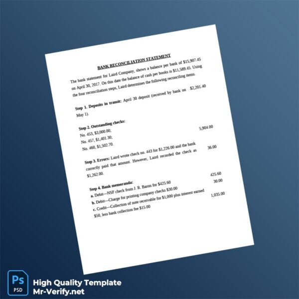 USA Bank Reconciliation Statement Template in Word and PDF formats USA Bank Reconciliation Statement Template in Word and PDF formats