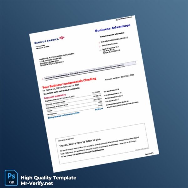 USA Bank of America Bank Statement Template in Word and PDF formats USA Bank of America Bank Statement Template in Word and PDF formats