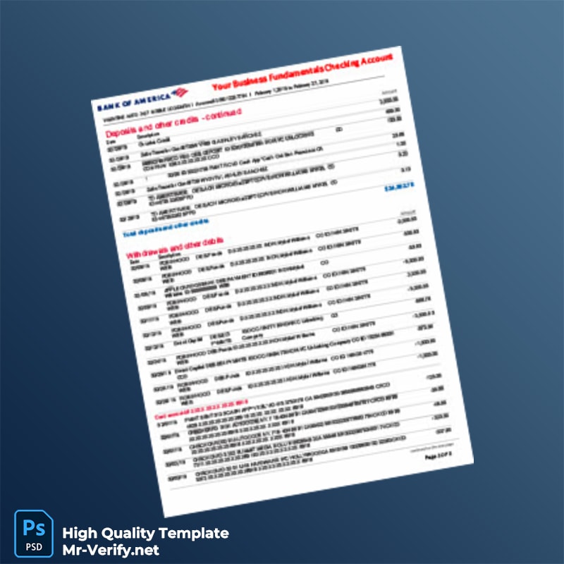 USA Bank of America Bank Statement Template in Word and PDF formats page 3 USA Bank of America Bank Statement Template in Word and PDF formats page 3