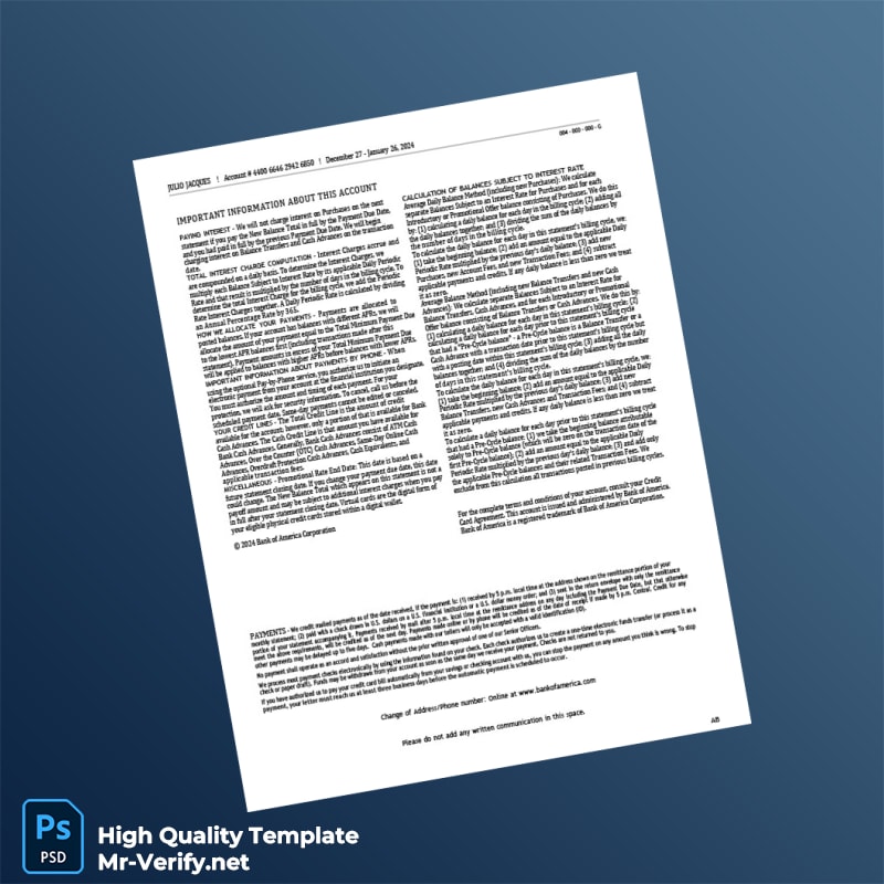 USA Bank of America Credit Card Statement Template in Word and PDF formats page 2 USA Bank of America Credit Card Statement Template in Word and PDF formats page 2