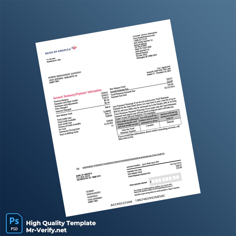 USA Bank of America Credit Card Statement Template in Word and PDF formats USA Bank of America Credit Card Statement Template in Word and PDF formats
