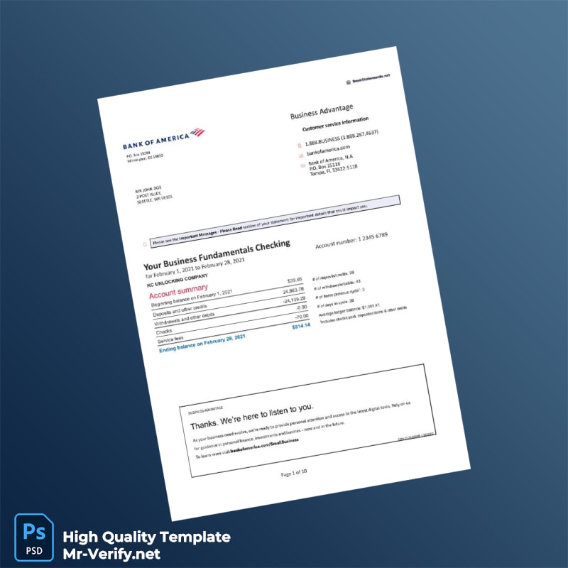 USA Bank of America Fake Bank Statement Template in Word and PDF formats USA Bank of America Fake Bank Statement Template in Word and PDF formats