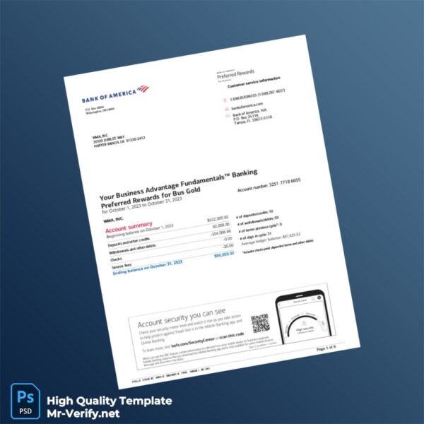 USA Bank of America Statement Template in Word and PDF formats