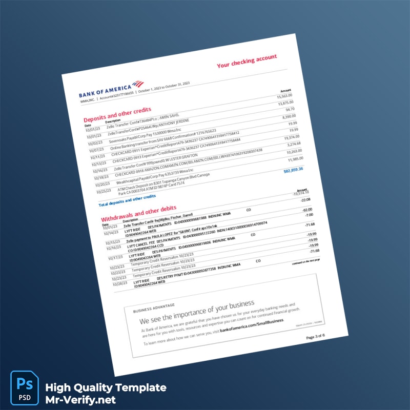 USA Bank of America Statement Template in Word and PDF formats page 3 USA Bank of America Statement Template in Word and PDF formats page 3