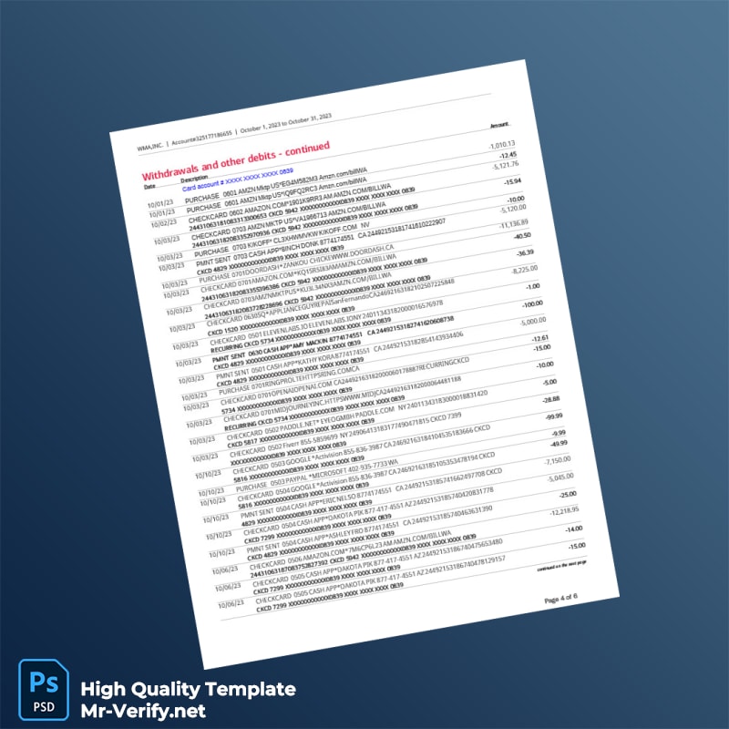 USA Bank of America Statement Template in Word and PDF formats page 4 USA Bank of America Statement Template in Word and PDF formats page 4