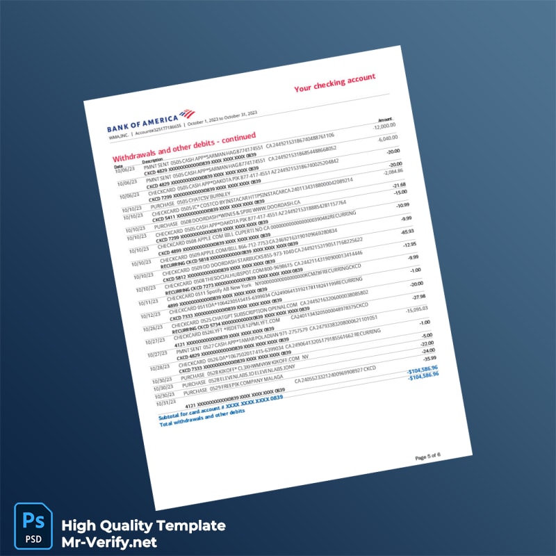USA Bank of America Statement Template in Word and PDF formats page 5 USA Bank of America Statement Template in Word and PDF formats page 5