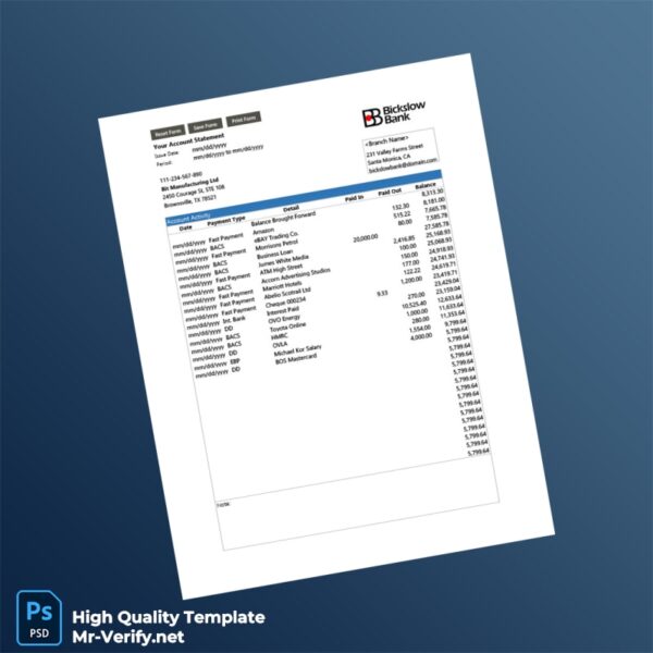 USA Bit Manufacturing Ltd Bank Statement Template in Word and PDF formats USA Bit Manufacturing Ltd Bank Statement Template in Word and PDF formats