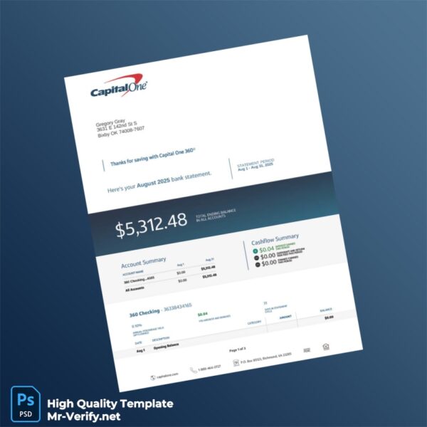 USA Capital One Bank Statement Template in Word and PDF formats USA Capital One Bank Statement Template in Word and PDF formats