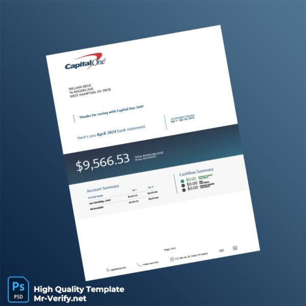 USA Capital One Bank eStatement Template in Word and PDF formats USA Capital One Bank eStatement Template in Word and PDF formats